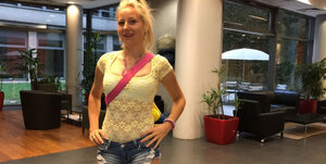 Ukrainian chick takes images of herself stripping naked and tasting the penis