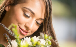 Happy young-looking brunette pleases her boyfriend with outdoor strip-tease on birthday