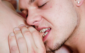 Aroused stallion plays with GF's tits and licks her pussy before fucking it