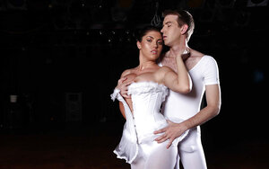 Ballerina kitten in a white tutu asks her dance partner for face-fucking