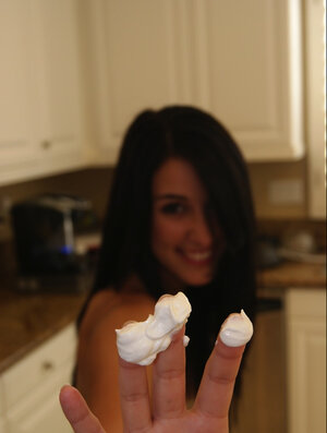 Chick shows off her nude body in the kitchen preceding to hot sex