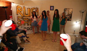 Reality lesbians have a fun party with kissing