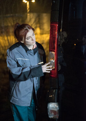 Wild eye-contact through the lens with this ginger floozy