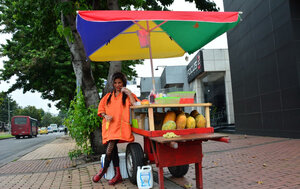 Fruit seller Laura Montenegro teases hard with banana