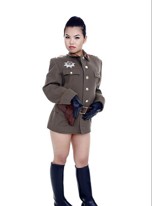 Oriental Cindy Starfall poses individual in sexy military garb