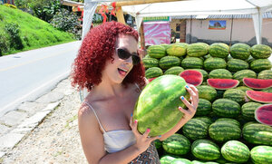 Elisa Odiosa seems to want to get down and dirty a... big watermelon
