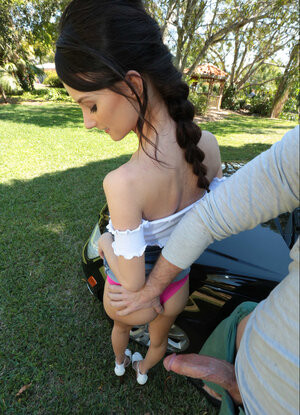 Paisley Pepper gets her round wet tush rammed hard in the backyard
