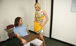 Cheerleader gal Vanessa Cage jerks this creep off