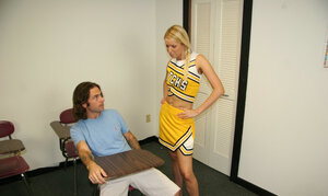 Sure cheerleader jacking off a man in sandals