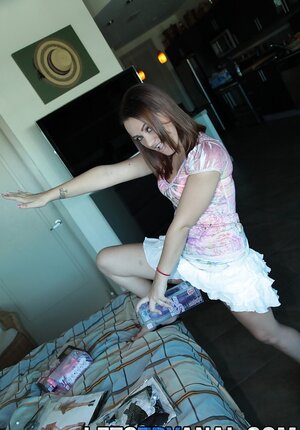 Playful babe Alisa Ford teases BF by flashing vag and additionally rubbing her clit