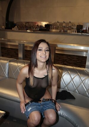 Hoe wears transparent black bodysuit and moreover jean shorts going to the public place