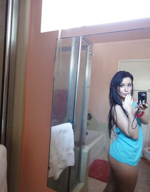 Brunette kitten decides to take some spicy pics of herself in the bathroom