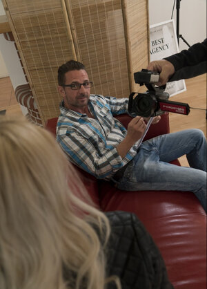 Immature blonde wench feels free to copulate with a male on the casting couch