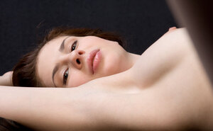 Posh long-haired hussy takes off leather jacket and plus gives close-up of her twat