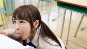 Innocent Far eastern kitten has overall mouth of white jizm after blowing off teacher's dick